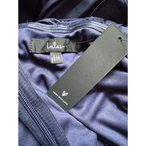 NWT Lulus Always Remarkable Navy Pleated Off the Shoulder Maxi Dress Size 1X - Picture 8 of 9